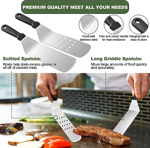 18PCS Griddle Accessories Kit, Flat Top Grill Accessories Set for Blackstone and Camp Chef, Grill Spatula Set with Enlarged Spatulas, Basting Cover, Scraper for Outdoor BBQ