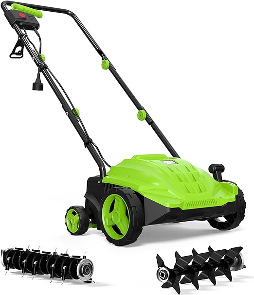 Electric Dethatcher Scarifier 13-Inch 12 Amp , SWIPESMITH 2-in-1 Lawn Dethatcher, 4-Position Depth Adjustment, Scarifier with Foldable Handle Two Safety Switches for Lawn Garden Yard, Green