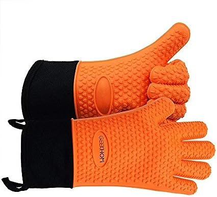 GEEKHOM BBQ Gloves, Grilling Gloves Heat Resistant Oven Gloves, Kitchen Silicone Oven Mitts, Long Waterproof Non-Slip Pot Holder for Barbecue, Cooking, Baking