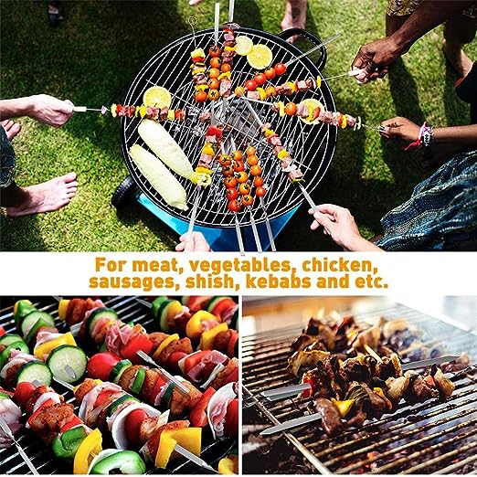 JOMVERL 12PCS Kabob Skewers Flat Metal BBQ Barbecue Skewer 14