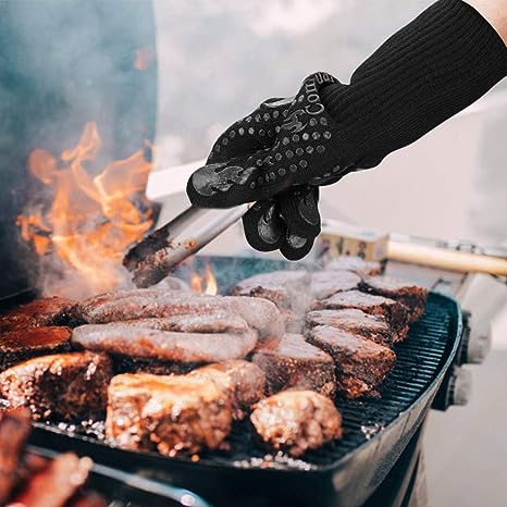 Comsmart BBQ Gloves, 1472 Degree F Heat Resistant Grilling Gloves Silicone Non-Slip Oven Gloves Long Kitchen Gloves for Barbecue, Cooking, Baking, Cutting