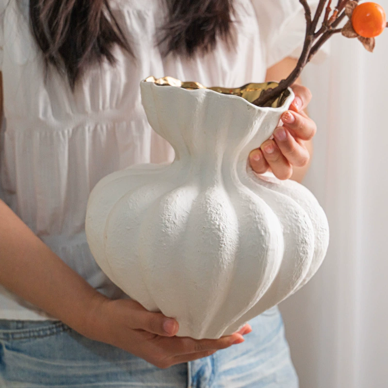 French White Ceramic Vase - Minimalist Elegant Flower Vase for Living Room, Dry Flowers, and Dining Table Décor