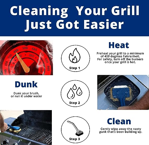 Grill Rescue BBQ Replaceable Scraper Cleaning Head, Bristle Free - Safe, Durable and Unique Scraper Tools for Cast Iron or Stainless-Steel Grates, Barbecue Cleaner (GB3000)