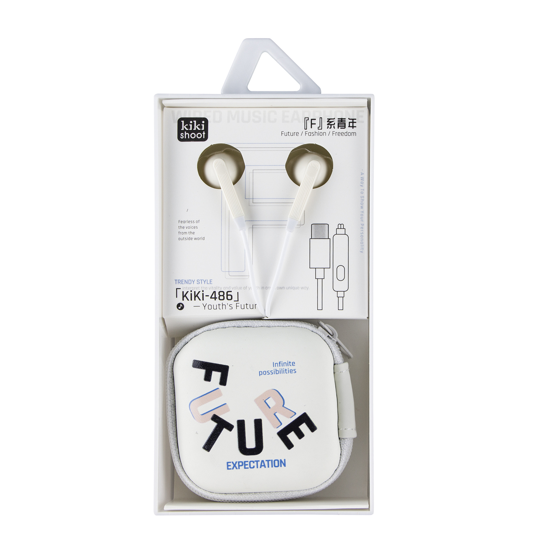 Kiki486 Wired Cartoon Storage Bag Type-C Earphones for Apple 15/16, Huawei, Xiaomi Type-C Earphones