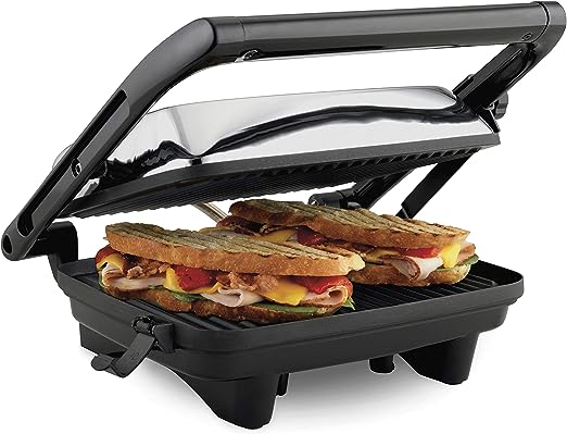 Hamilton Beach Panini Press Sandwich Maker & Electric Indoor Grill with Locking Lid, Opens 180 Degrees for any Thickness for Quesadillas, Burgers & More, Nonstick 8