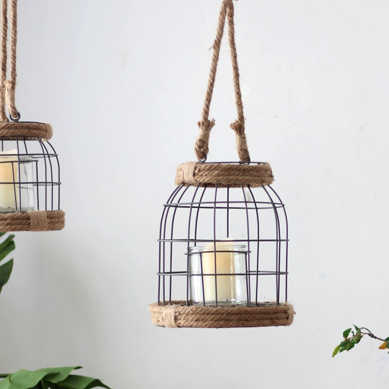 Vintage Distressed Iron Lantern Candle Holder – Hanging Glass Candle Holder for Guesthouses, Courtyards, and Industrial Style Decor