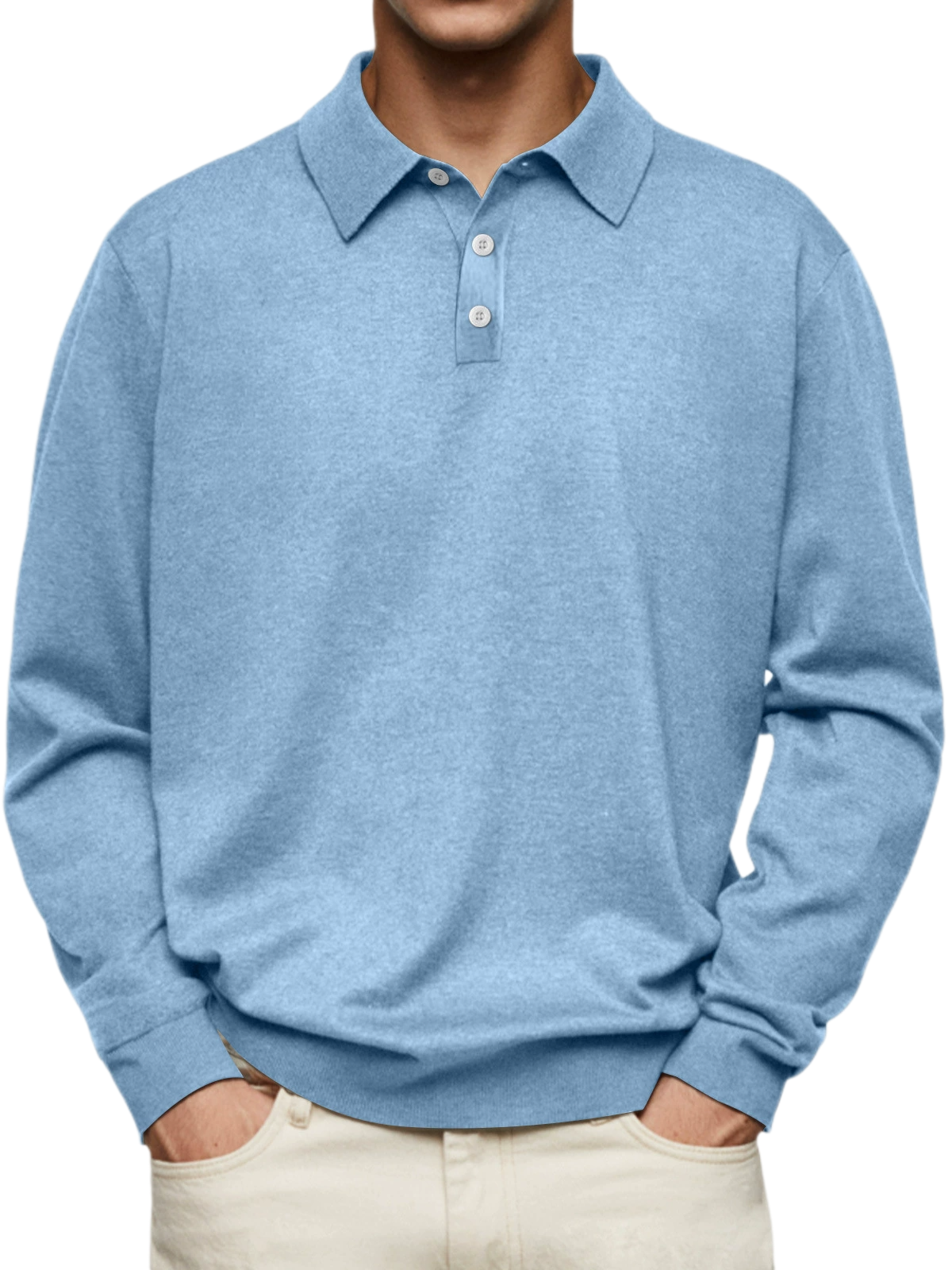 Men's Long Sleeve V Neck Button Polo Shirt Casual Autumn Top