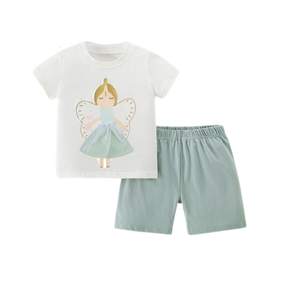 Forestkingdom Girls' Short-Sleeve T-Shirt & Shorts Set - Cute Summer Outfit for Kids