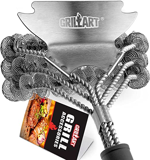 Grill Brush and Scraper Bristle Free – Safe BBQ Brush for Grill – 18'' Stainless Grill Grate Cleaner - Safe Grill Accessories for Porcelain/Weber Gas/Charcoal Grill – Gifts for Grill Wizard