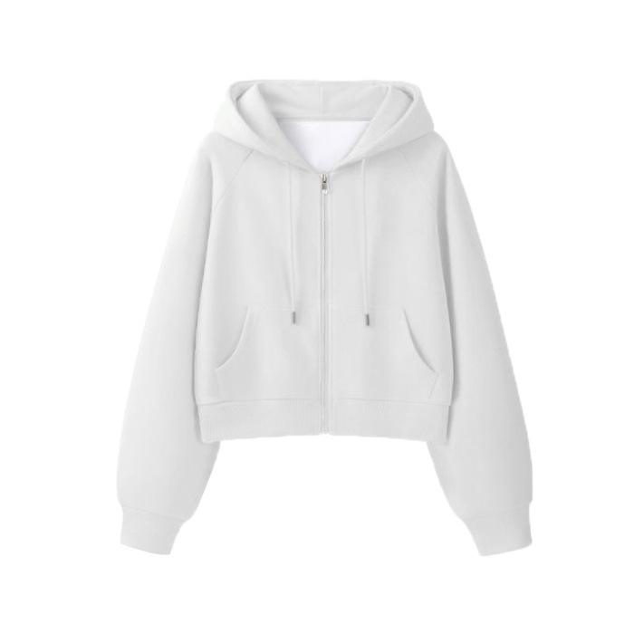 Short Hooded Zip-Up Sweatshirt – Trendy Cropped Jacket for Women