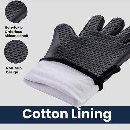 GEEKHOM BBQ Gloves, Grilling Gloves Heat Resistant Oven Gloves, Kitchen Silicone Oven Mitts, Long Waterproof Non-Slip Pot Holder for Barbecue, Cooking, Baking