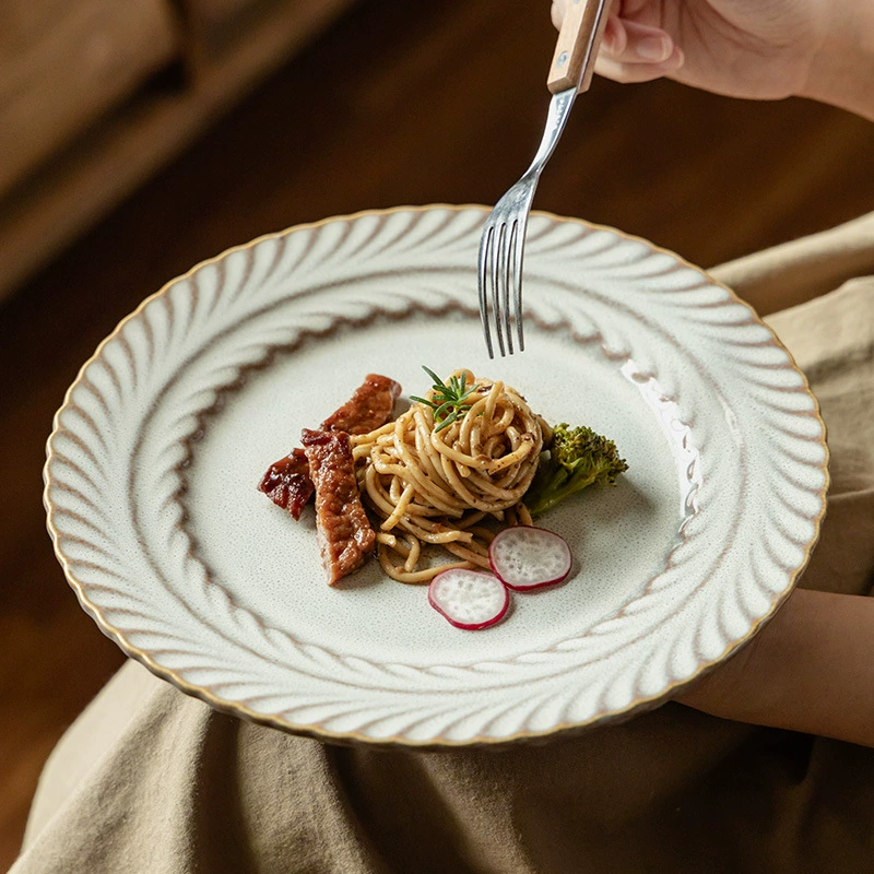 Embossed Wheat Pattern Ceramic Plate