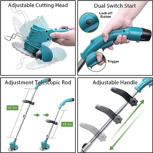 Cordless String Trimmer, Cordless Edger Weed Whacker Grass Eater Lawn Cutter Lawn Mower, 2 Lithium-ion Battery Powered 24V 4000mah