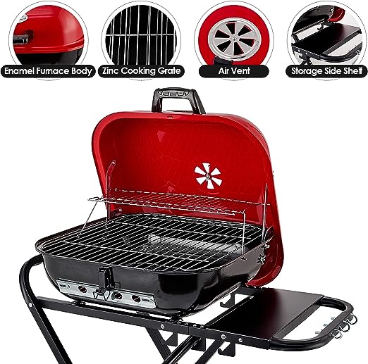 CUSIMAX Charcoal Grill Portable Grill Folding Barbecue Grill Outdoor Cooking Grills & Smokers for BBQ Camping Patio Picnic Backyard, 18.5-Inch, Red