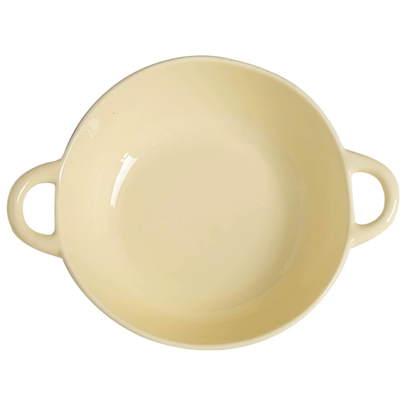 Cream-Colored Solid Ceramic Double-Handled Bowl