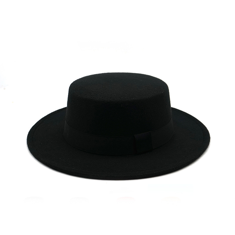 Adjustable Wool Flat Top Hat – Winter Cap with Wide Brim & Band
