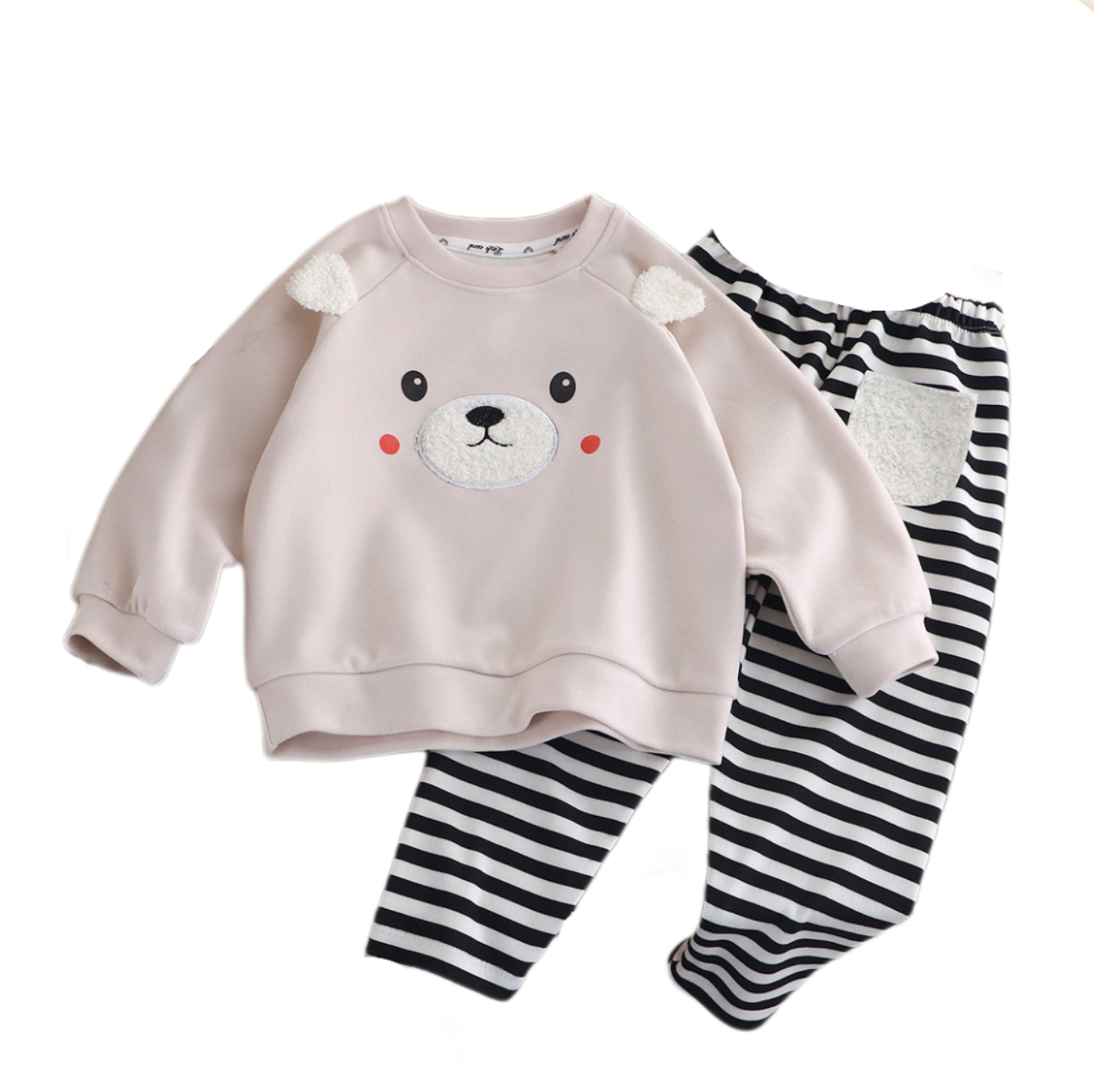 Adorable Bear Print Thickened Hoodie & Pants Set for Kids - Cozy Autumn/Winter Outfit