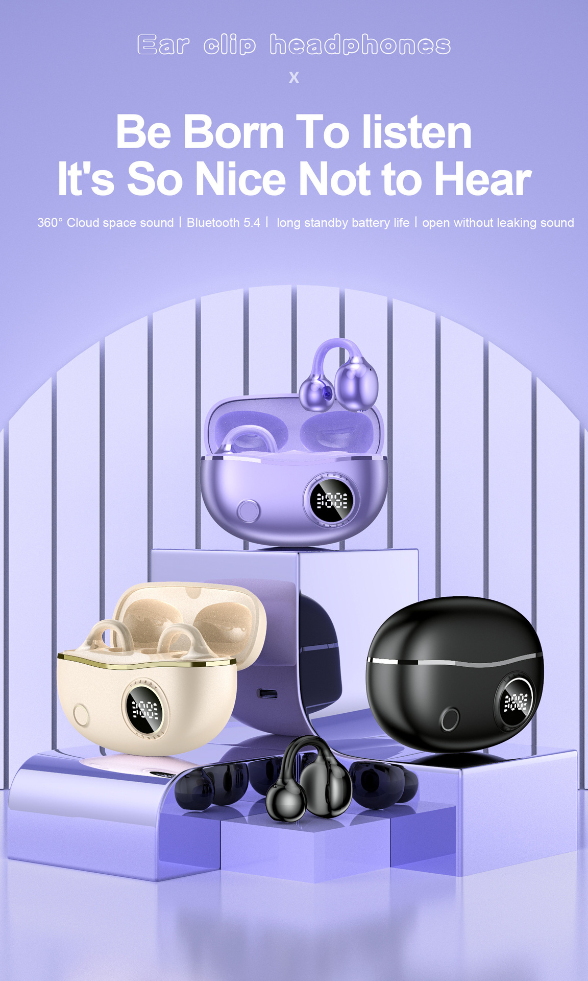 Intelligent Digital Display Bluetooth 5.4 Earbuds with Long Battery Life and Master-Slave Switching