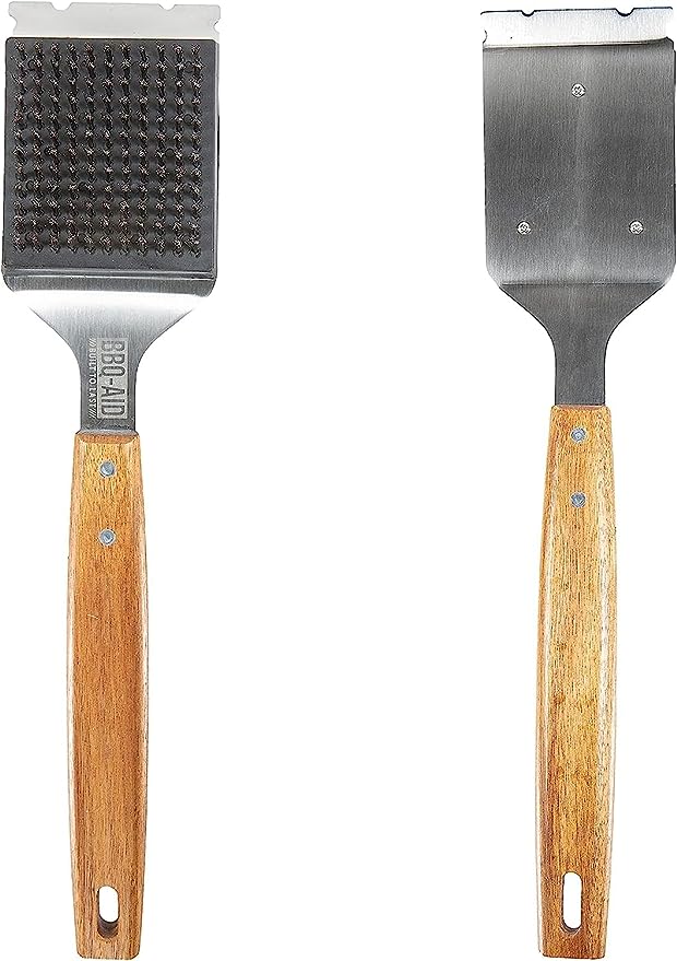 BBQ-Aid Grill Brush and Scraper for Barbecue – Grill Brush for Outdoor Grill with Extended, Large Wooden Handle and Replaceable Stainless Steel Bristles Head –No Scratch- BBQ Grill Brush for Any Grill