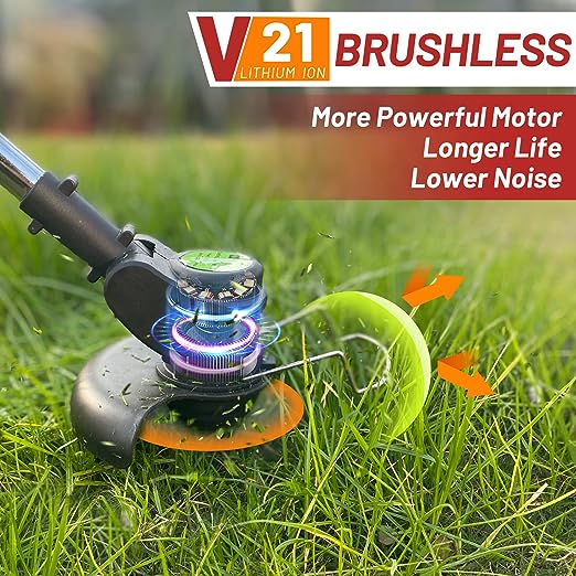 Weed Wacker Electric Weed Eater,3-in-1 Push Lawn Mower & Edger Tool with 3 Types Blades, 21V 2Ah Li-Ion Battery Powered for Garden and Yard,Red