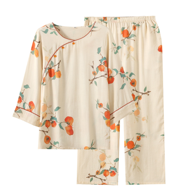 Women's Bamboo Fiber Chinese-Style Pajama Set – Lightweight, Breathable, 3/4 Sleeve Loungewear for Spring & Summer