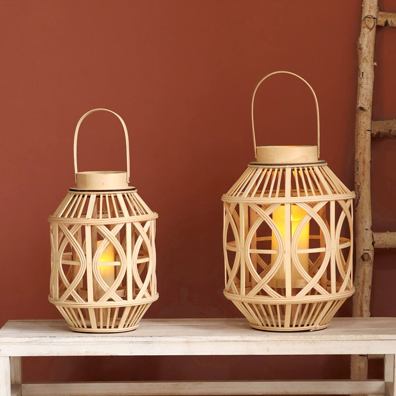 Creative Rattan Lantern Candle Holder - Decorative Accent for Living Room, Study, and Entrance