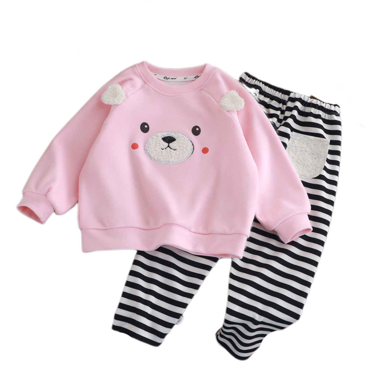 Adorable Bear Print Thickened Hoodie & Pants Set for Kids - Cozy Autumn/Winter Outfit