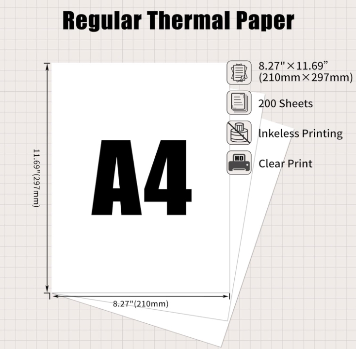 Phomemo A4 Thermal Paper, M08F Thermal Printer Paper Compatible with M08F-Letter M832 M833 M835 M836 & Brother Letter Portable Printer, Advanced Thermal Printing, Size 8.27