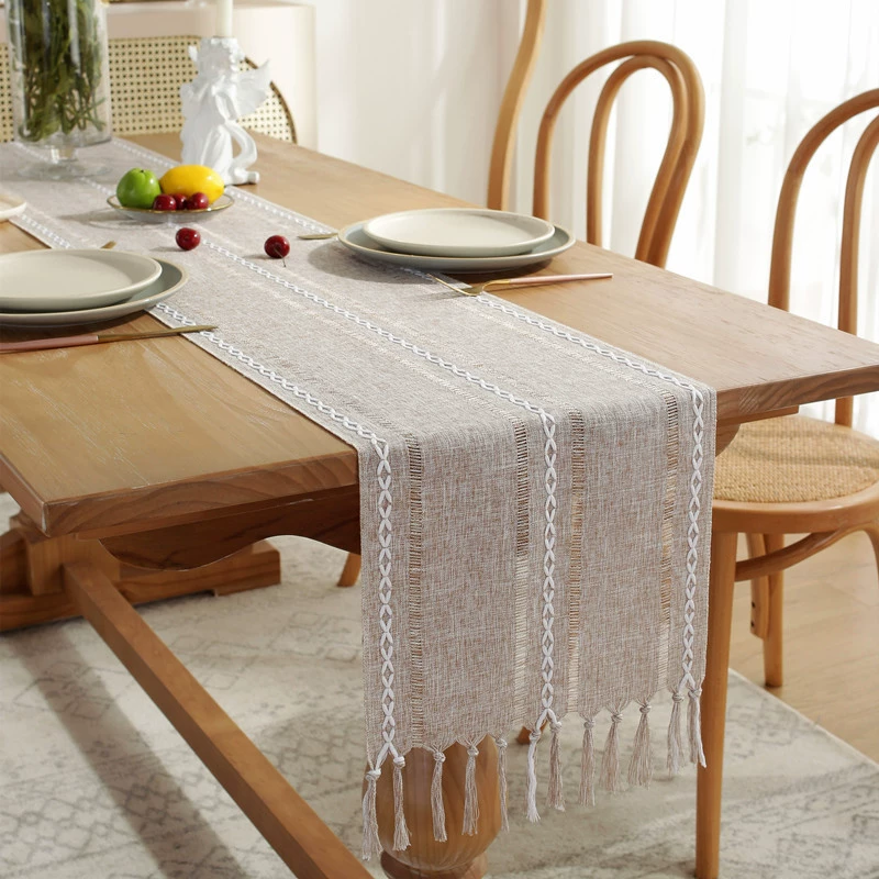 Best-Selling American Style Cotton-Linen Table Runner - Handcrafted Tassels, Dining Tablecloth, Coffee Table Mat, Home Decor & Tea Mat