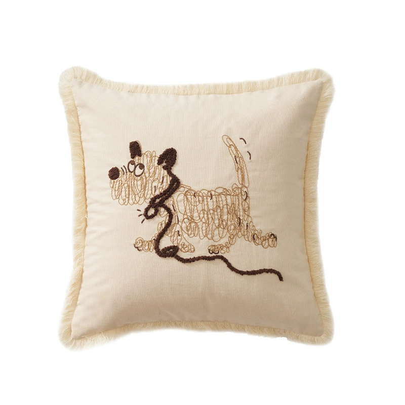 Embroidered Cute Puppy Cushion Cover – Adorable Decorative Pillow Case