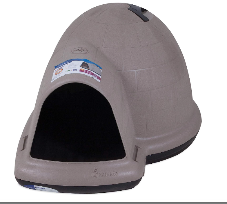 Petmate Indigo Dog House (Igloo Dog House, Made in USA with 90% Recycled Materials, All-Weather Protection Pet Shelter) for Large Dogs 50 to 90 pounds, Made in USA, TAUPE/BLACK