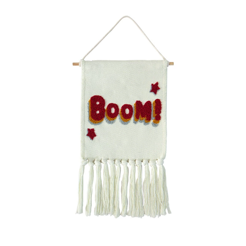 Small Cotton Embroidered Wall Tapestry with Tassels – Boho Chic Home Décor