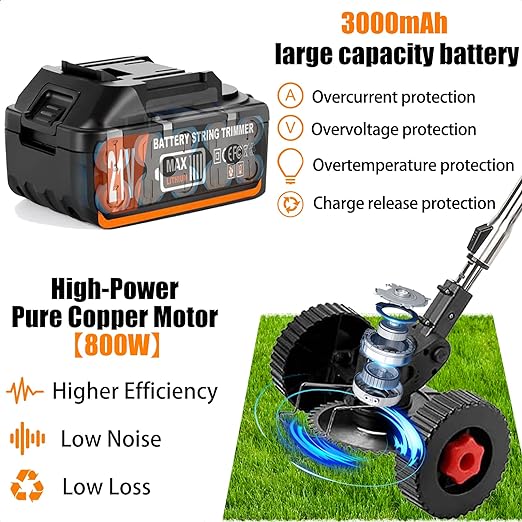 Cordless grass trimmer/shrub cuttter with 1h long-lasting battery weed wacker, grass trimmer, lawn mower Tanutil weed wacker package includes weed wacker, battery, fast charger, blades What's In Your Package? 1 X weed wacker 1 X Battery 1 X Fast Charger 1