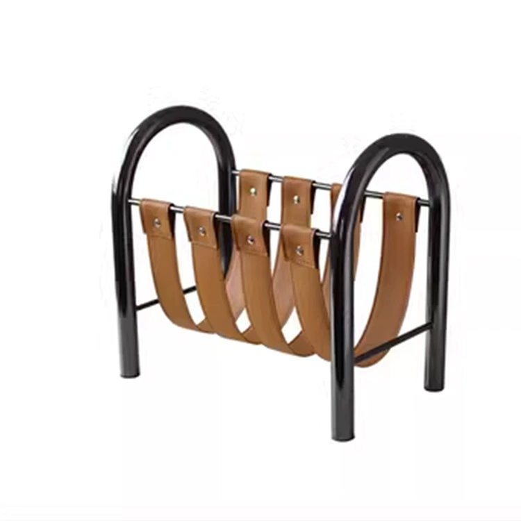 Modern Luxe Metal & Leather Magazine Rack