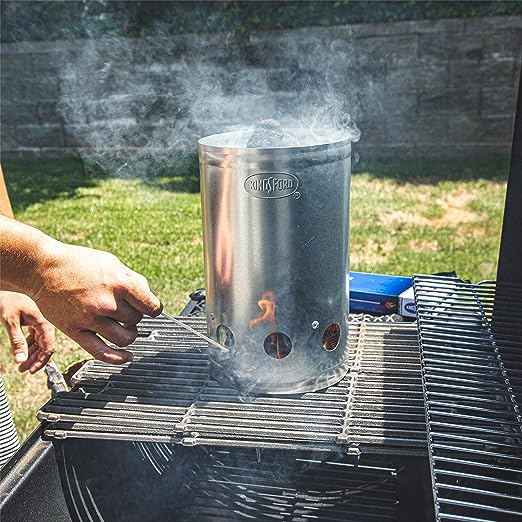 KINGSFORD Heavy Duty Deluxe Charcoal Chimney Starter | BBQ Chimney Starter for Charcoal Grill and Barbecues, Compact Easy to Use Chimney Starters and BBQ Grill Tools, Silver