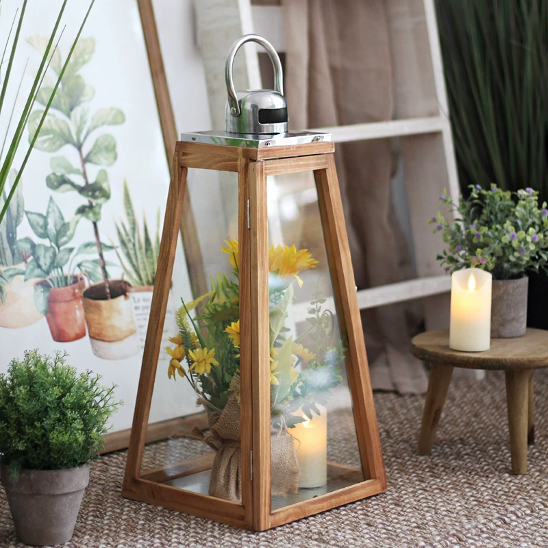 Nordic Wooden & Glass Lantern – High-End Tabletop Candle Holder for Living Rooms, Showrooms, and Modern Décor