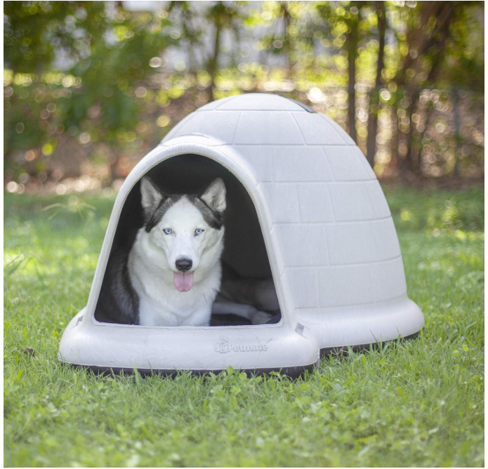 Petmate Indigo Dog House (Igloo Dog House, Made in USA with 90% Recycled Materials, All-Weather Protection Pet Shelter) for Large Dogs 50 to 90 pounds, Made in USA, TAUPE/BLACK