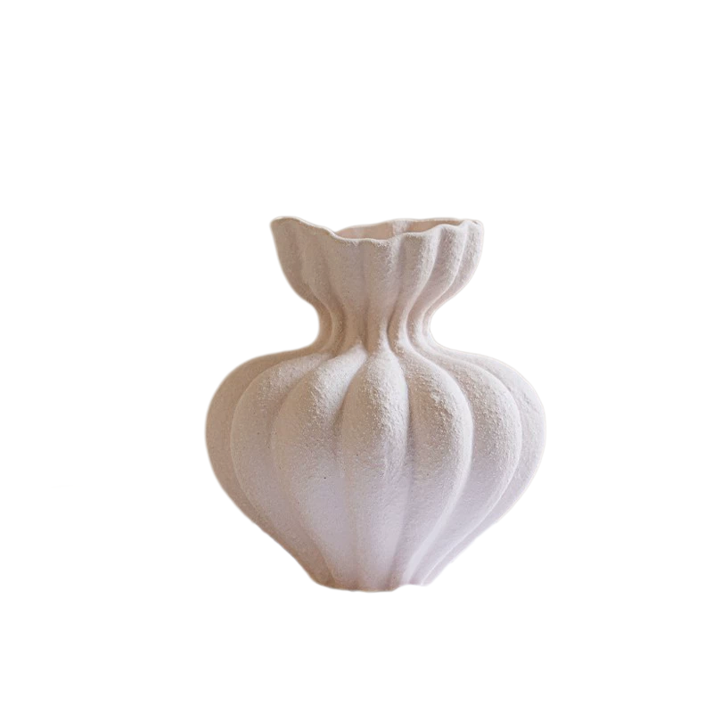 French White Ceramic Vase - Minimalist Elegant Flower Vase for Living Room, Dry Flowers, and Dining Table Décor