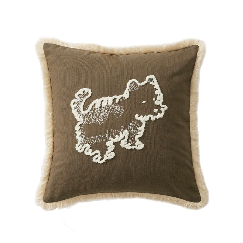 Embroidered Cute Puppy Cushion Cover – Adorable Decorative Pillow Case