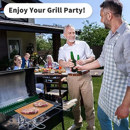 YRYM HT Copper Grill Mats for Outdoor Grill -Set of 5 Nonstick BBQ Grill Mat 15.75 x 13