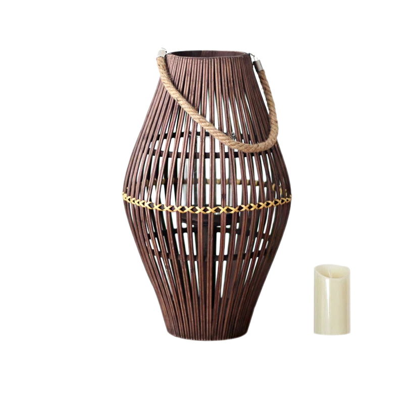 Vintage Wooden Lantern Floor Candle Holder – Romantic Decorative Lantern for Guesthouses, Showrooms, Balconies, and Hotels