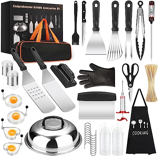 Griddle Accessories Kit, 135 Pcs Griddle Grill Tools Set for Blackstone and Camp Chef, Professional Grill BBQ Spatula Set with Basting Cover, Spatula, Scraper, Bottle, Tongs, Egg Ring