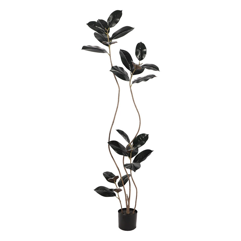 Faux Black King Rubber Tree - High-End Artificial Greenery for Living Room and Floor Display