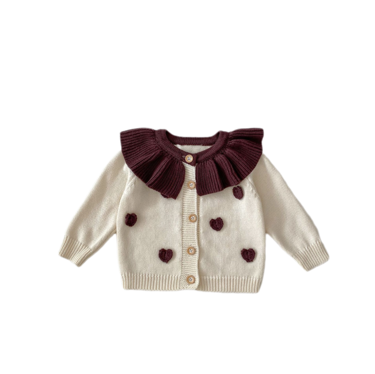 2024 Girls' Autumn Knit Set – Ruffle Collar Heart-Detail Sweater & Romper