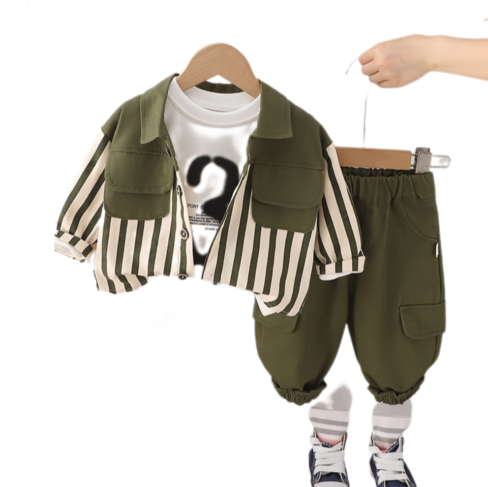 Trendy Boys' 3-Piece Long-Sleeve Shirt Set - Stylish Autumn Outfit for Kids