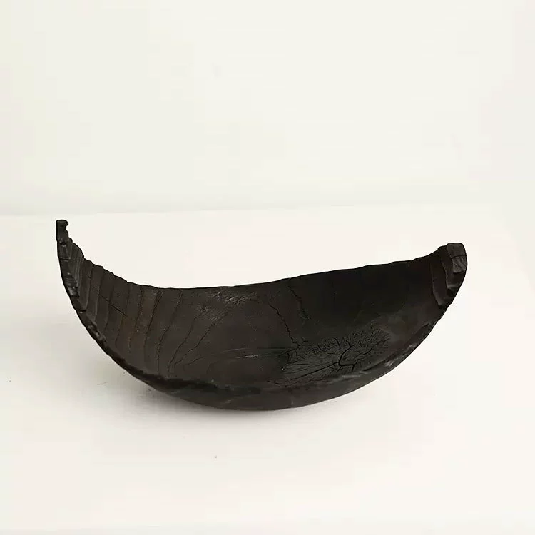 Wabi Sabi Style Black Japanese Fruit Plate Decorative Piece for Home, Hotel, and Tea Room