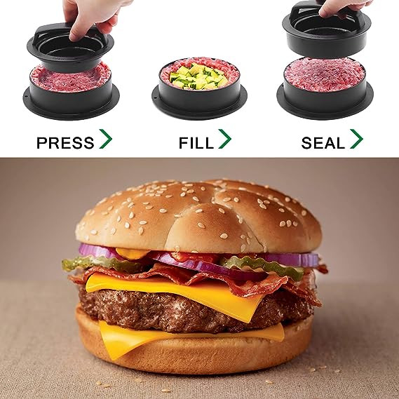 Hamburger Press Patty Maker, Burger Press, 3 in 1 Non-Stick Meat Beef Veggie Hamburger Mold, Kitchen Gadgets to Make Patty for Stuffed Slider BBQ Barbecue Grilling