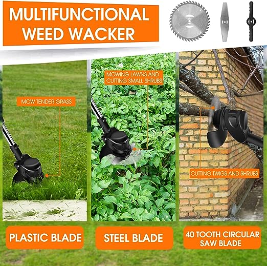 💥Weed Wacker, Electric Weed Wacker Cordless Trimmer, Retractable and Foldable Home Weed Eater Brush Cutter, Portable Battery Power Rechargeable Handheld Lawn Mower for Lawn, Yard, Garden