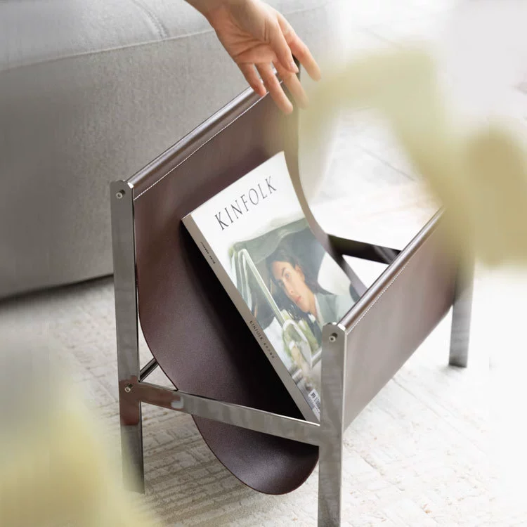 Vintage Ebony Leather Magazine Rack & Bookshelf