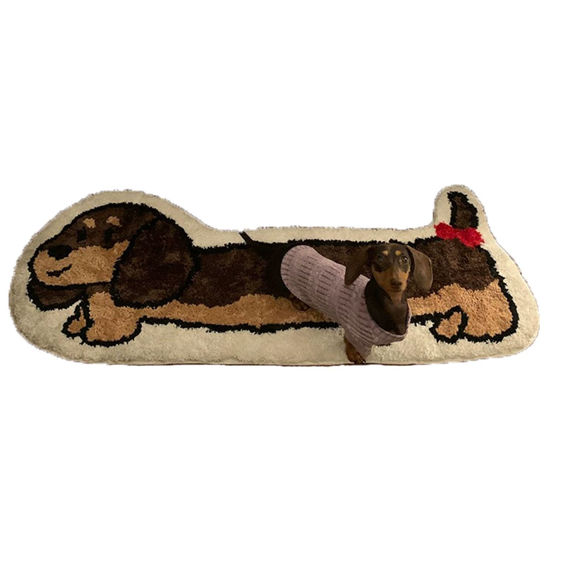 Cute Dachshund with Big Ears Fluffy Velvet Carpet – Adorable Animal Design Floor Mat